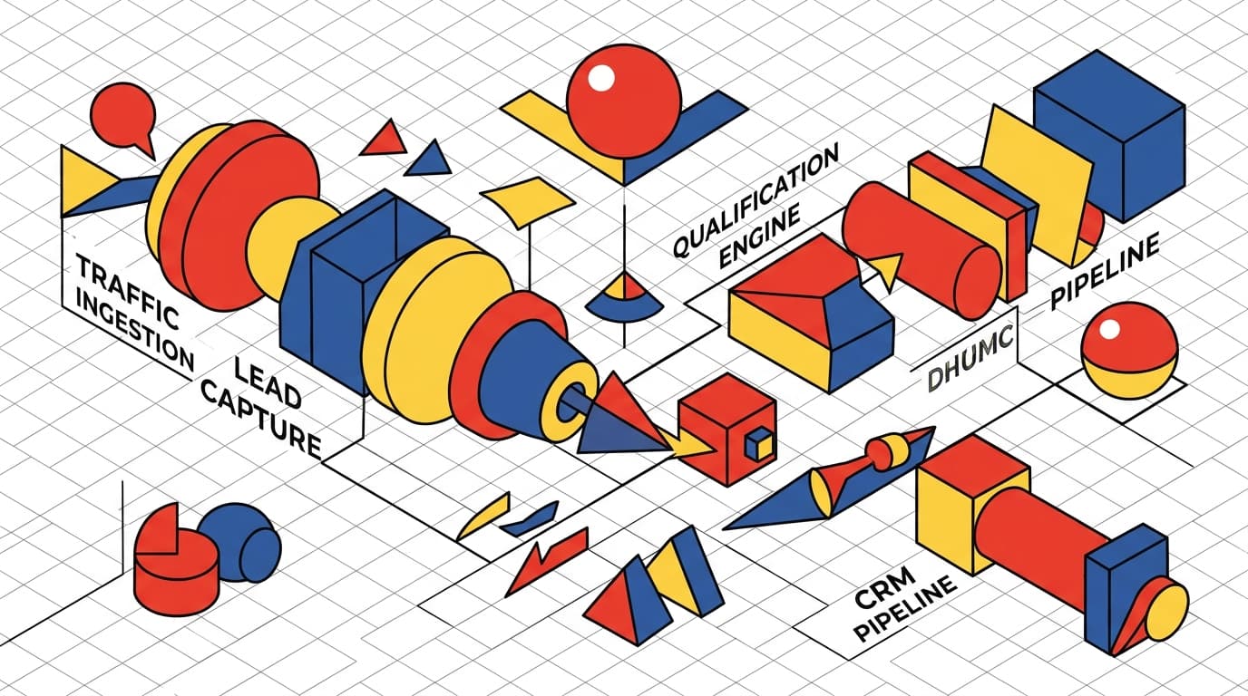 Lead Generation Pipeline Architecture and CRM Conversion Schematic